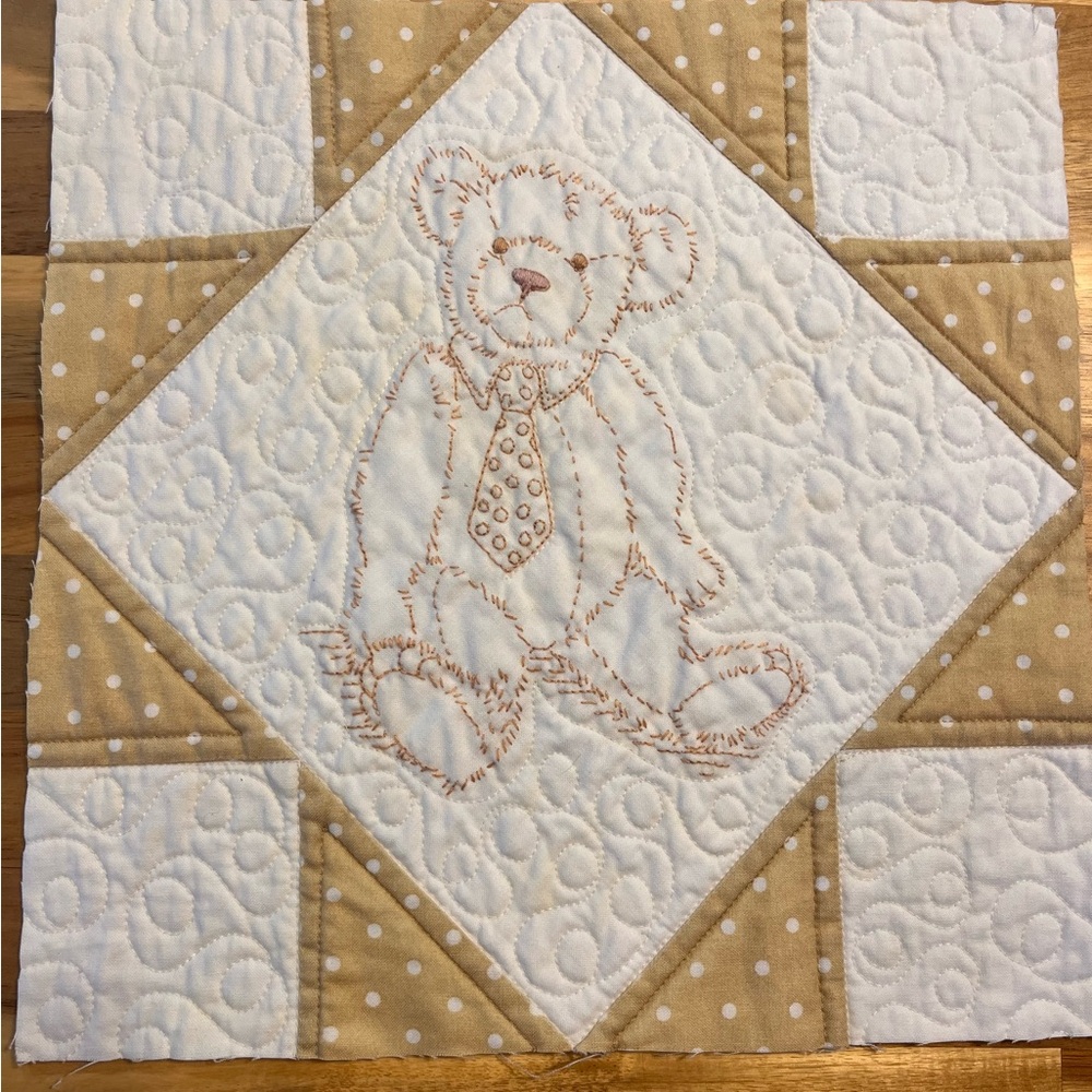 Embroidered Teddy Bear Beige Quilt Blocks - Set of 6 - Picture 4 of 9